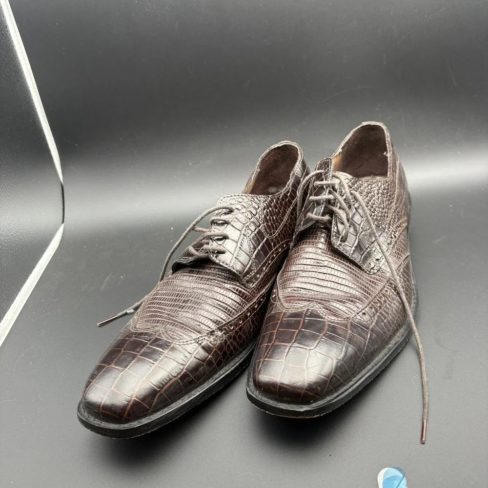 Stacy Adams Amato 24823 Mens 10 Dress Shoes Brown Upper Leather Crocodile Oxford